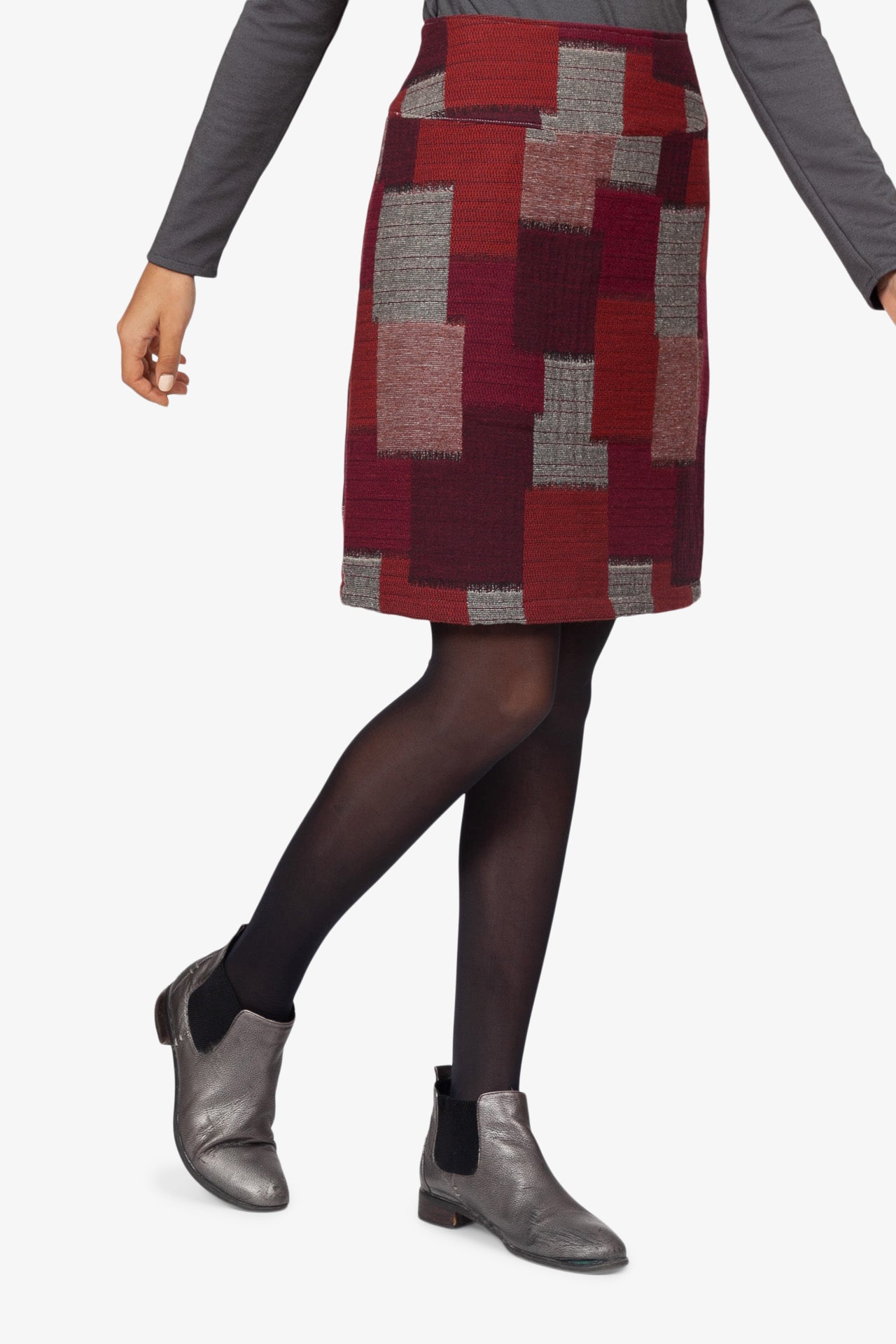 Jupe Trapèze Tissage Naturel Jacquard - Rouge