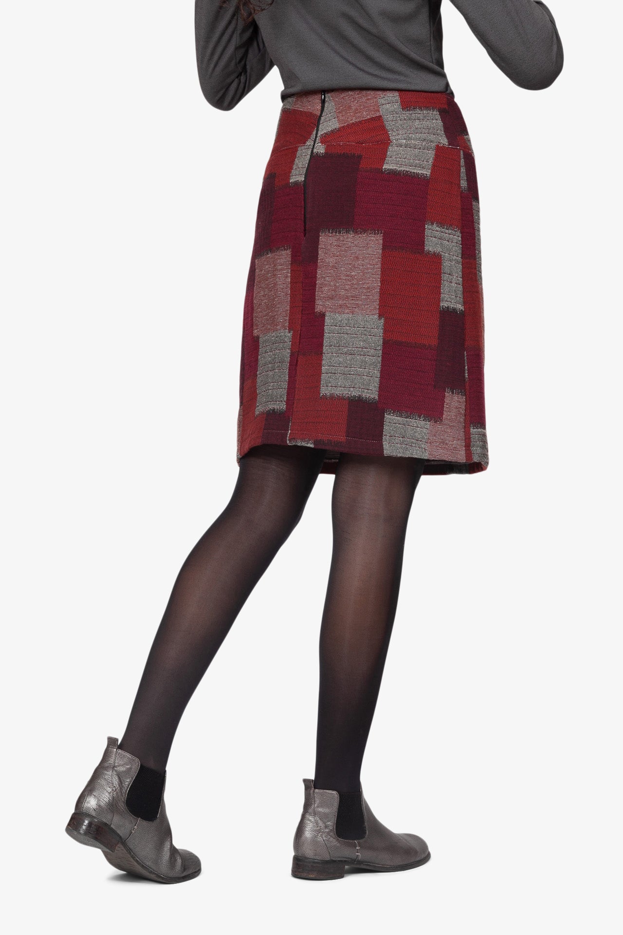 Jupe Trapèze Tissage Naturel Jacquard - Rouge