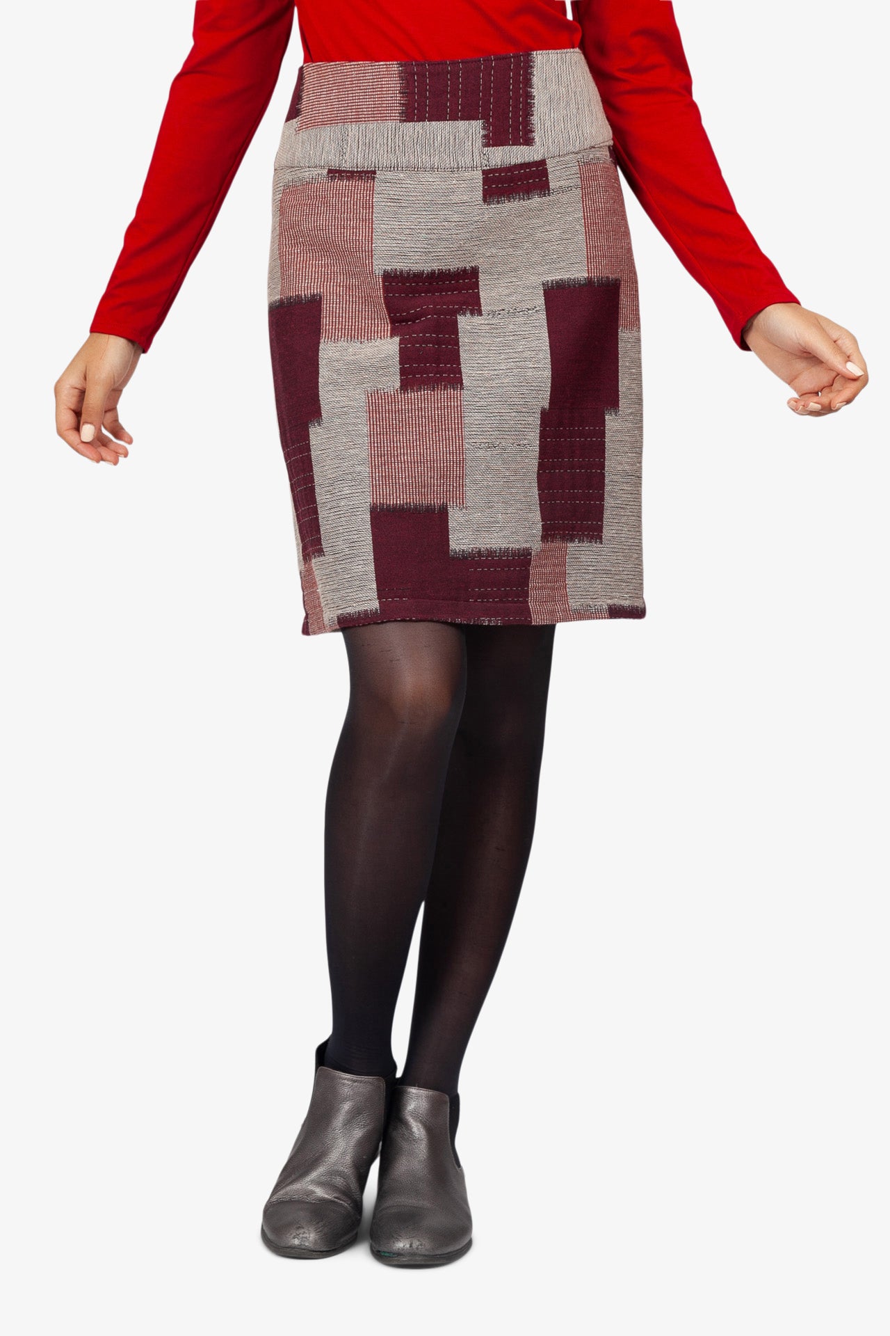 Jupe Trapèze Tissage Naturel Jacquard - Gris