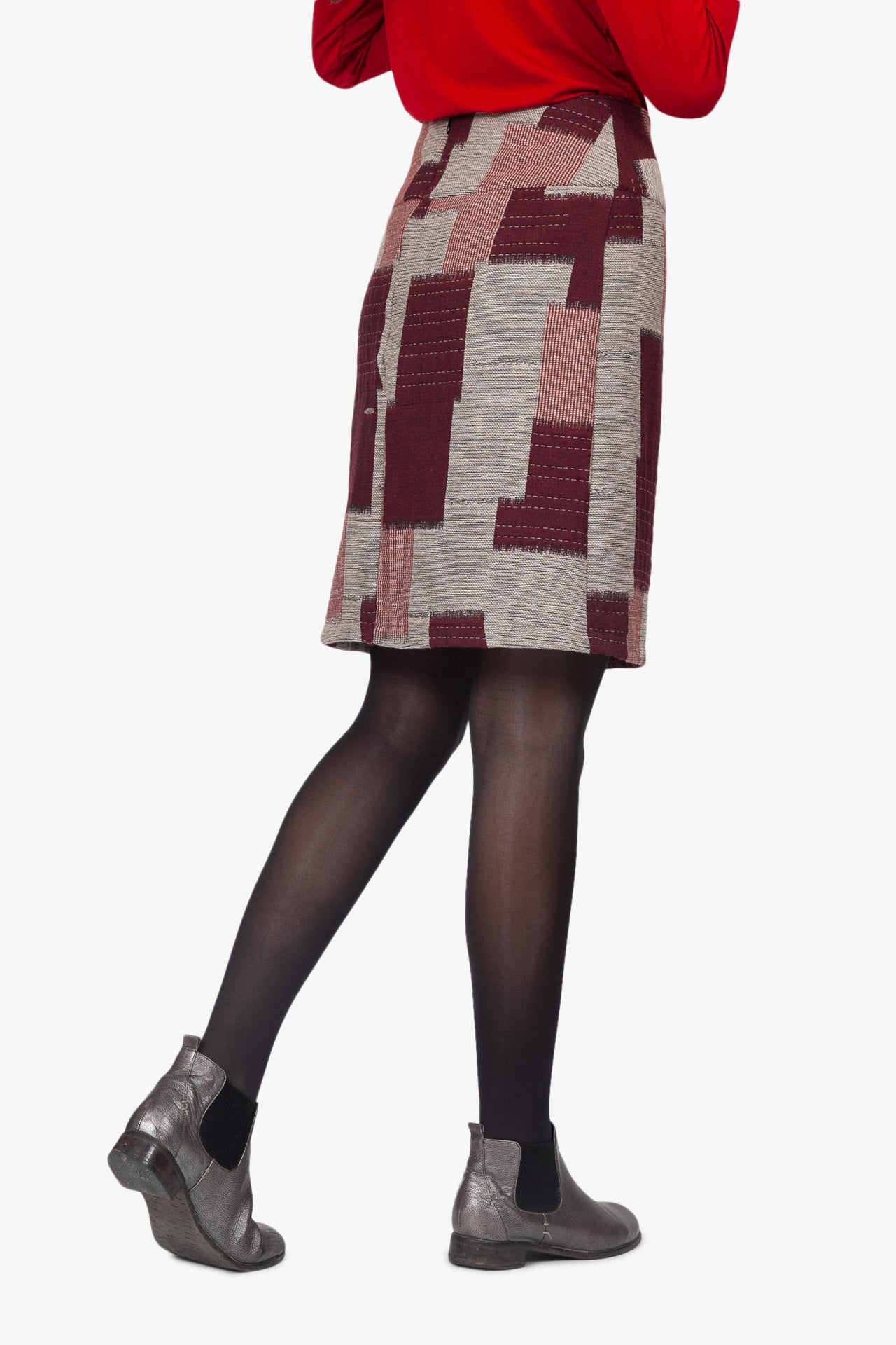 Jupe Trapèze Tissage Naturel Jacquard - Gris