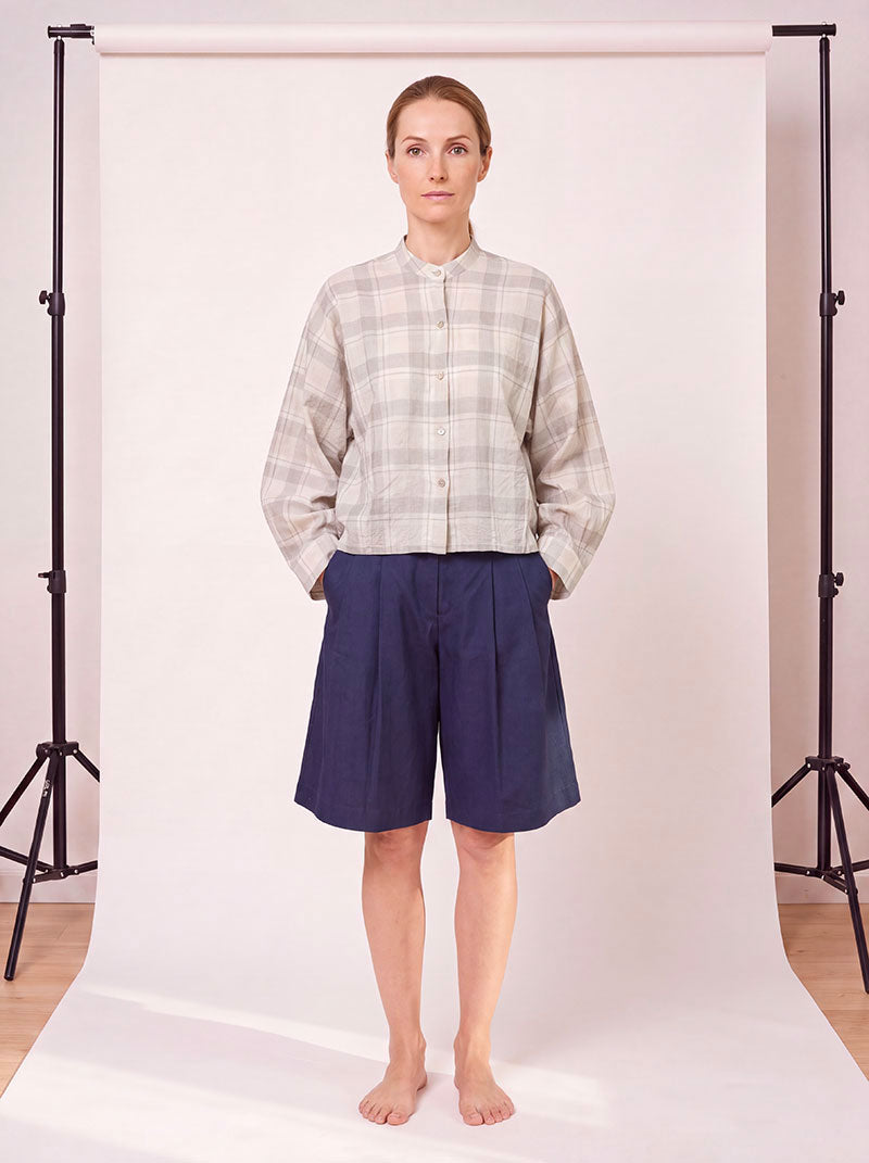 Chemise Nehru Carreaux Gris/blanc