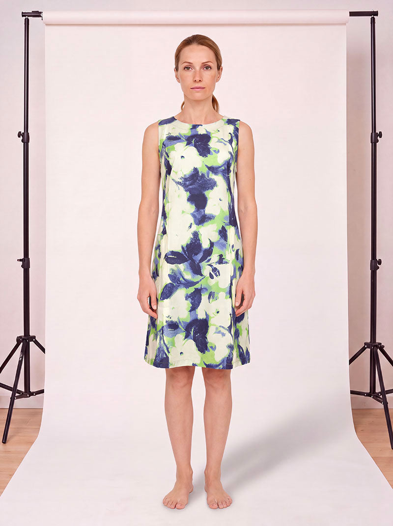 Robe Trois Trous Popeline Floral Pop Anis/Marine
