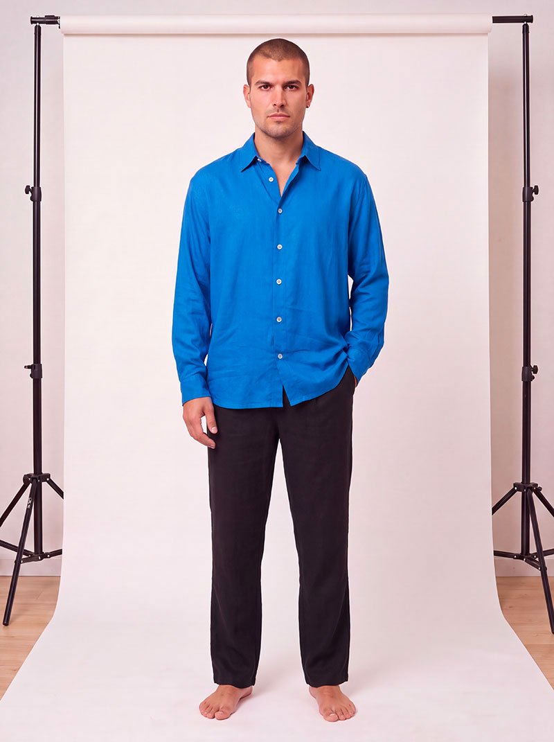Camicia Relax Lino & Viscosa Nera