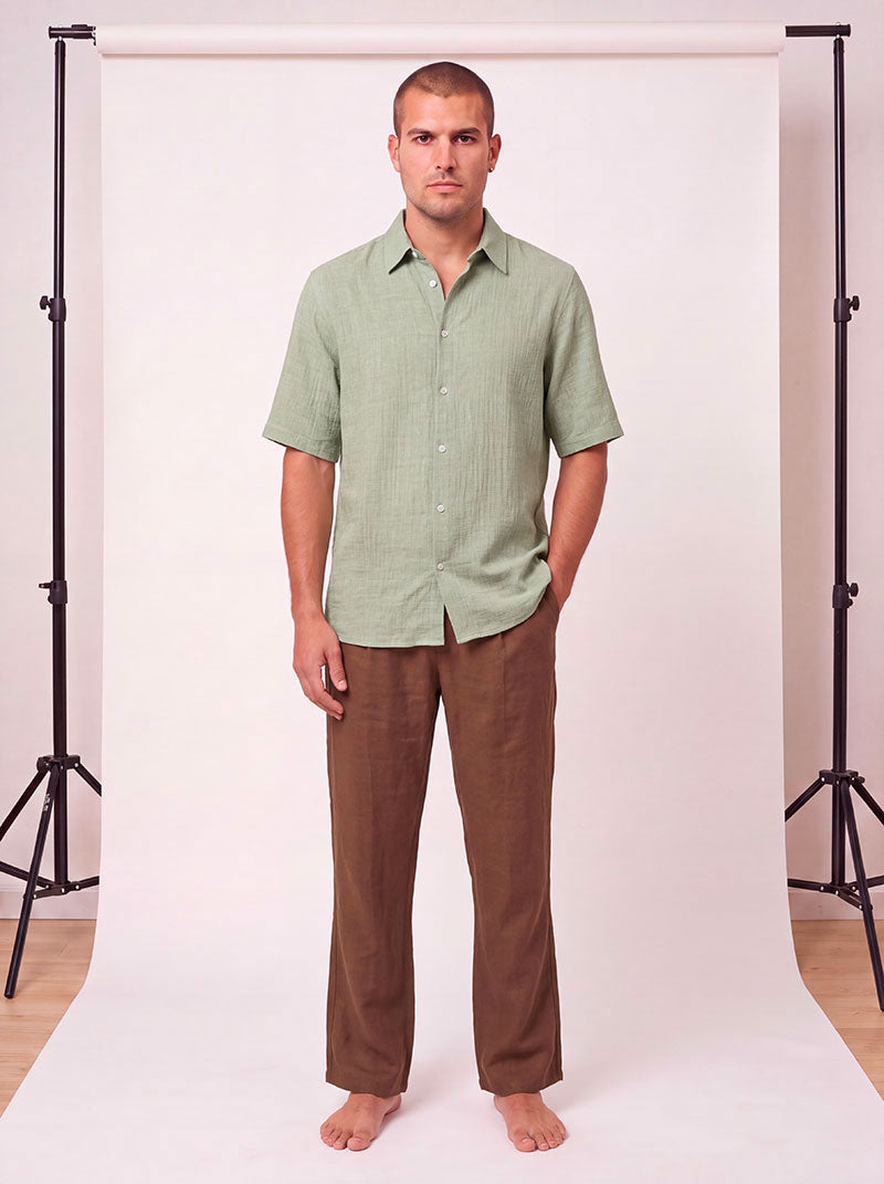 Camicia a mezze maniche in garza kaki