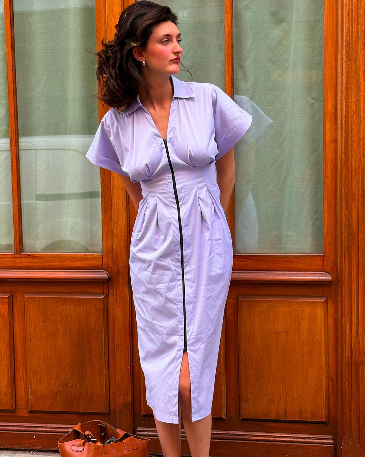 Vestido Corsé con Cremallera Popelina Ciruela