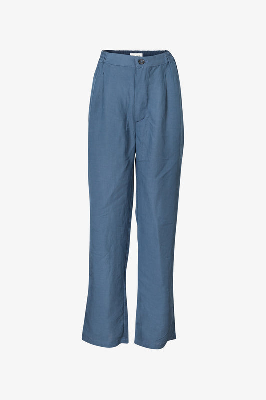 Pantalon à Plis Lin Viscose Bleu Ardoise