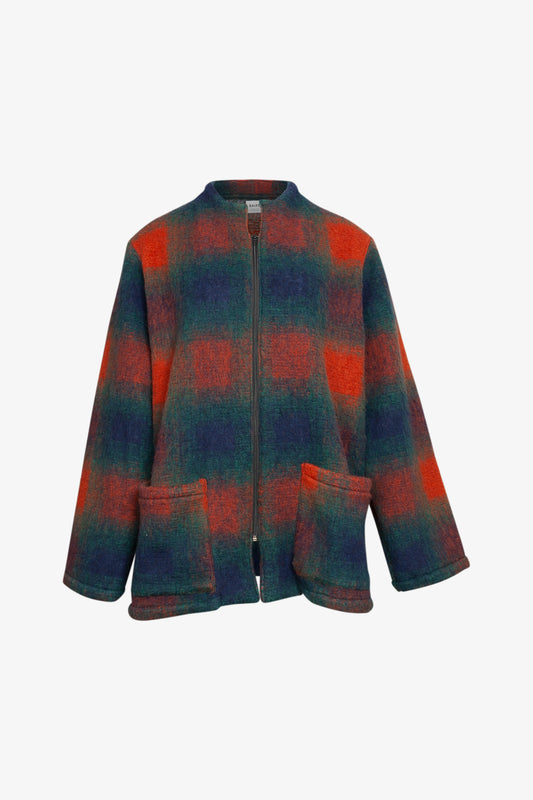 Veste Carrée Carreaux Flou Marine/Orange
