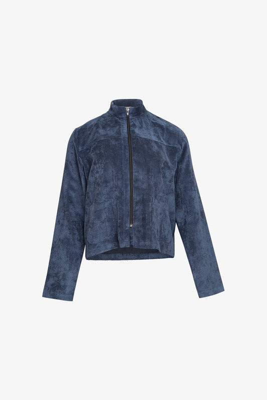 Veste Découpe Zip Velours Grosse Cote Marine