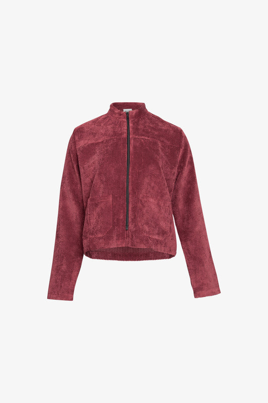 Veste Découpe Zip Velours Grosse Cote Bordeaux