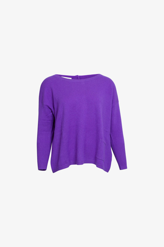 Oversized RDC Collar Sweater with Multicolored Buttons on the Back, Purple Cashmere