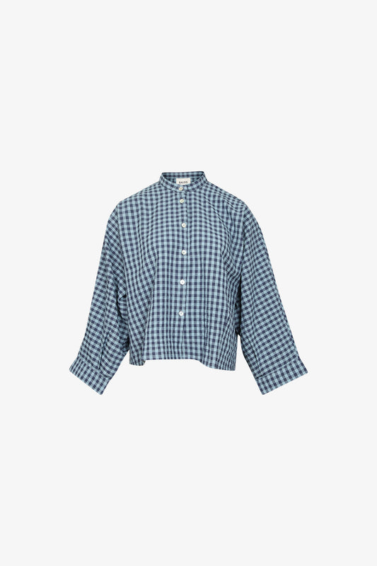 Chemise Nehru Carreaux Marine