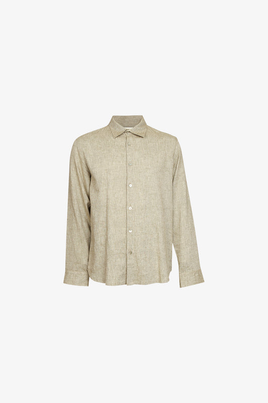 Chemise Relax Coton Lin Viscose Chiné Olive