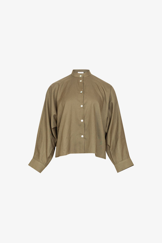 Chemise Nehru Tencel Lin Coton Kaki