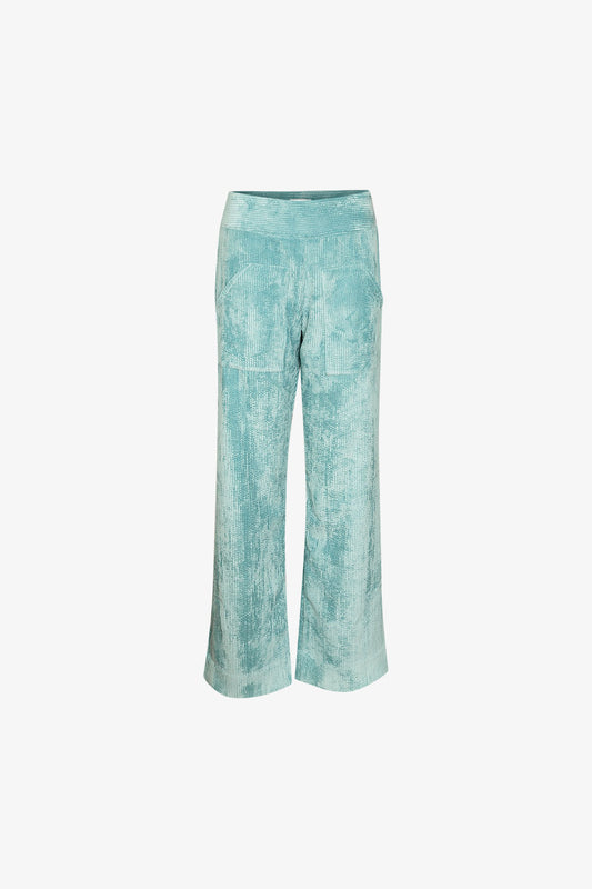 Pantalon Italien Long Velours Grosses Côtes Bleu Turquoise