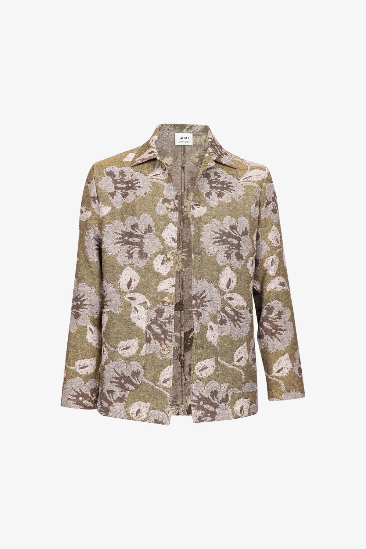 Veste Double Poches Jacquard Kaki Floral