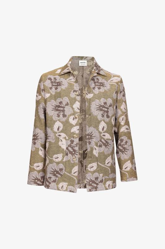 Veste Double Poches Jacquard Kaki Floral