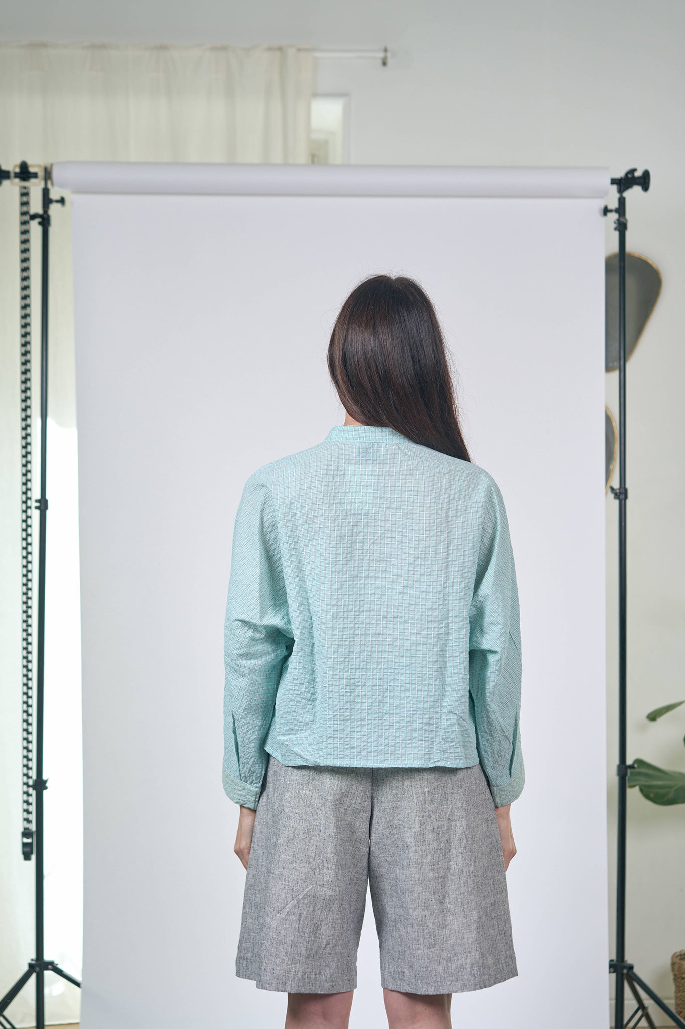 Chemise Nehru Carreaux Menthe Glaciale
