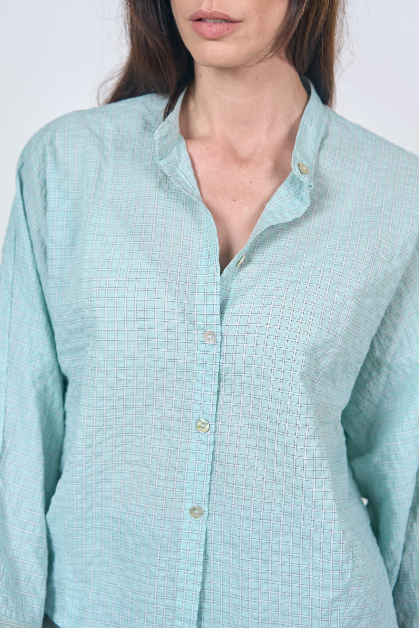 Chemise Nehru Carreaux Menthe Glaciale