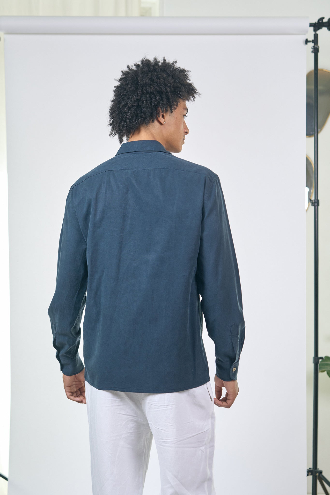 Chemise Droite Tencel Lin Coton Marine