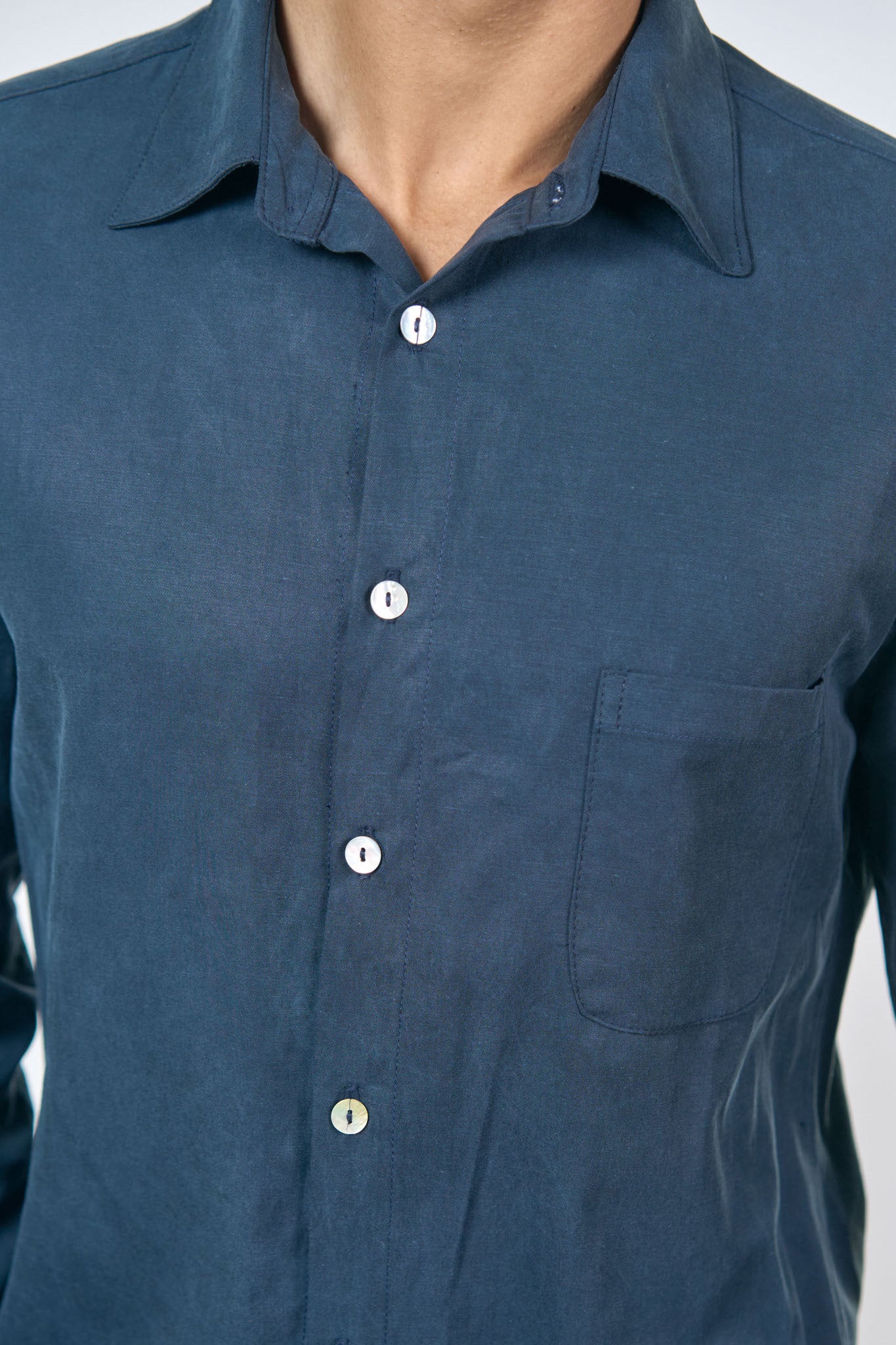 Chemise Droite Tencel Lin Coton Marine