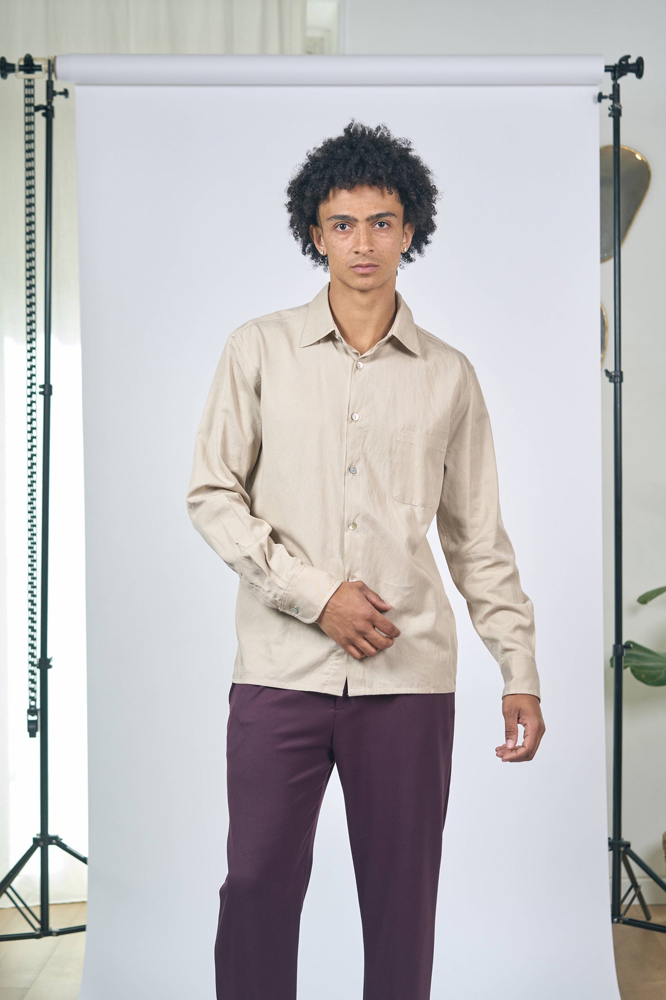 Chemise Droite Tencel Lin Coton Beige