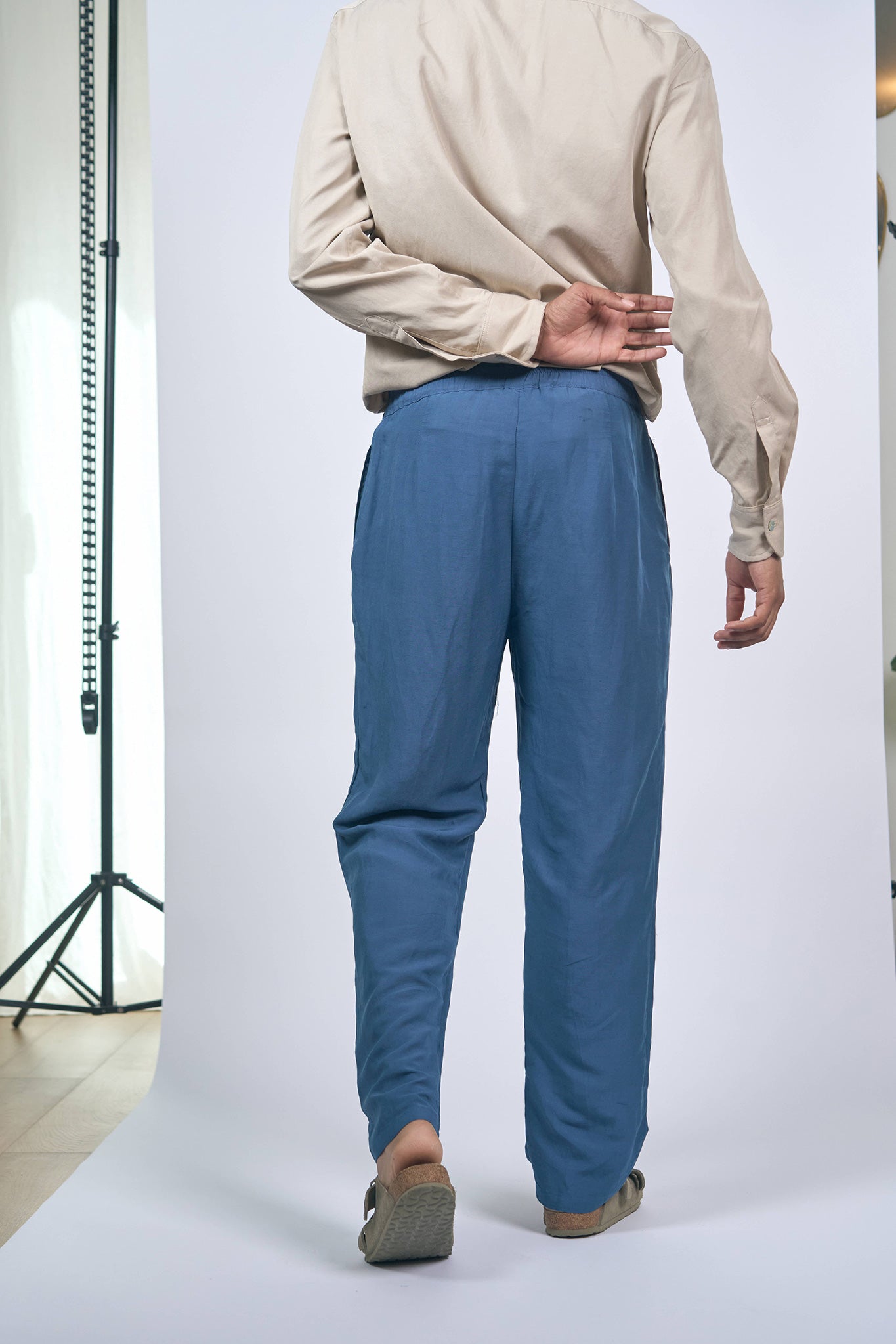 Pantalon à Plis Lin Viscose Bleu Ardoise
