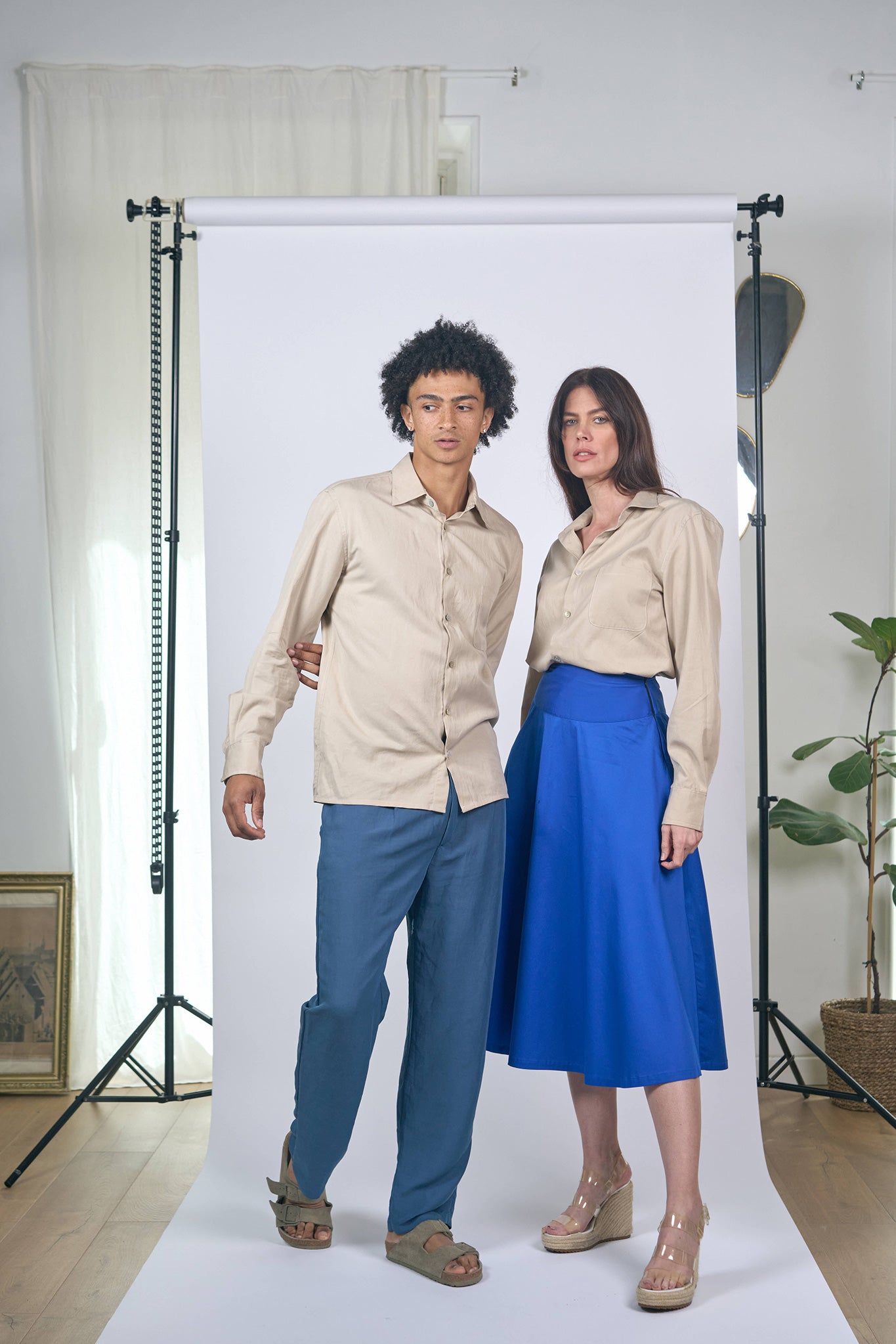 Pantalon à Plis Lin Viscose Bleu Ardoise