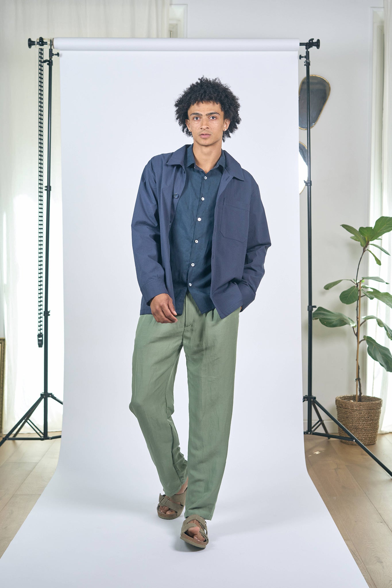 Chemise Droite Tencel Lin Coton Marine