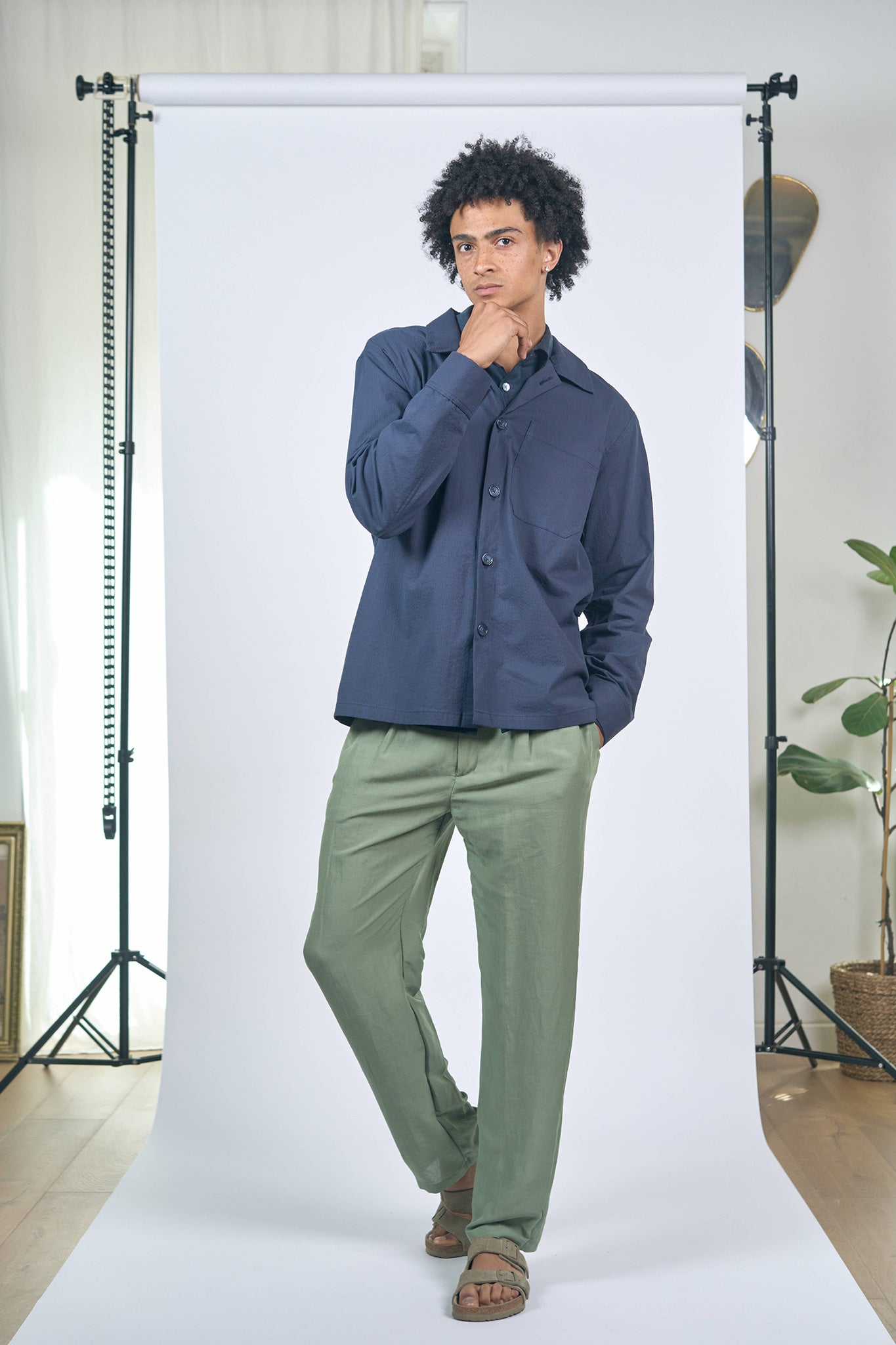 Pantalon à Plis Lin Viscose Vert Sauge