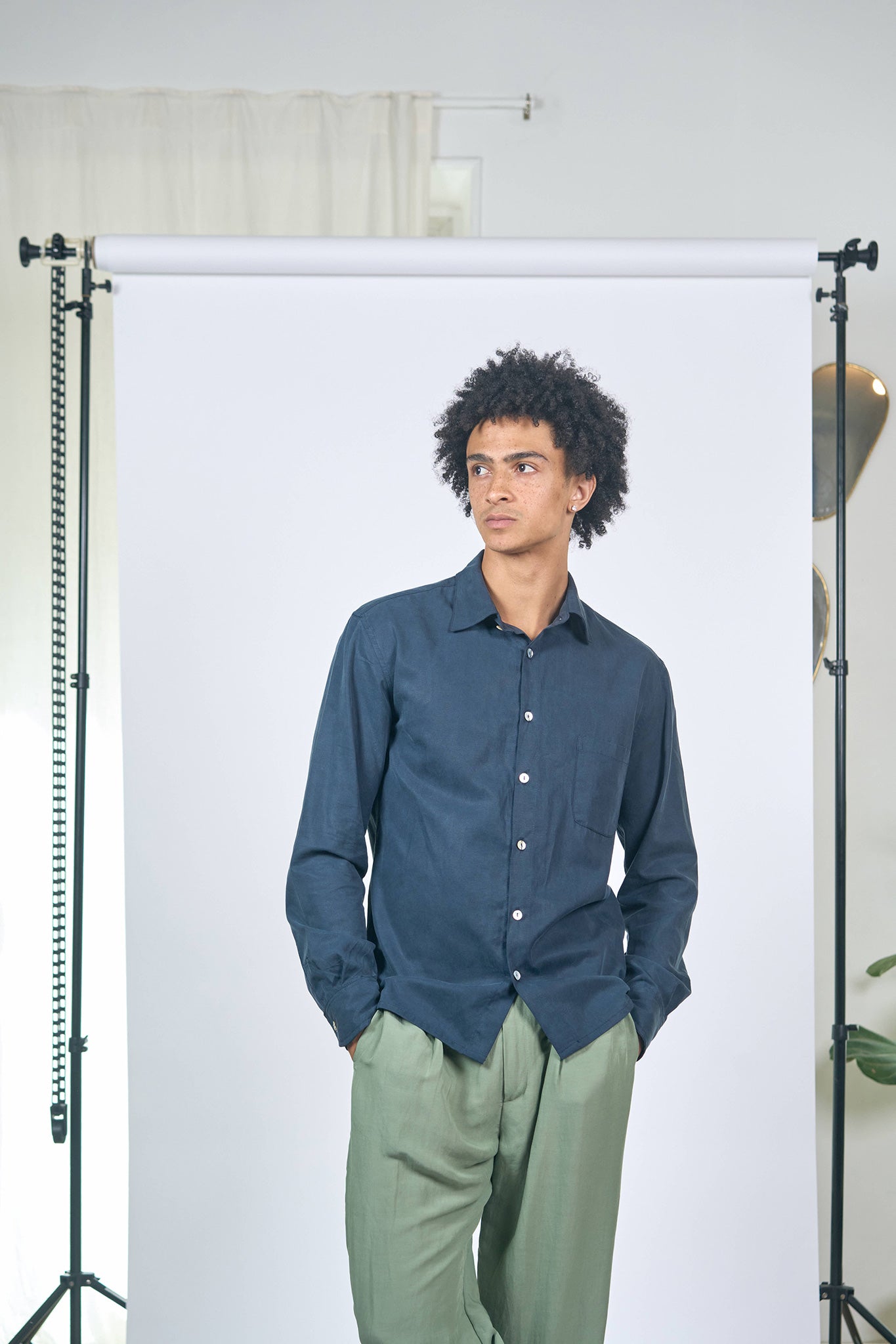Chemise Droite Tencel Lin Coton Marine