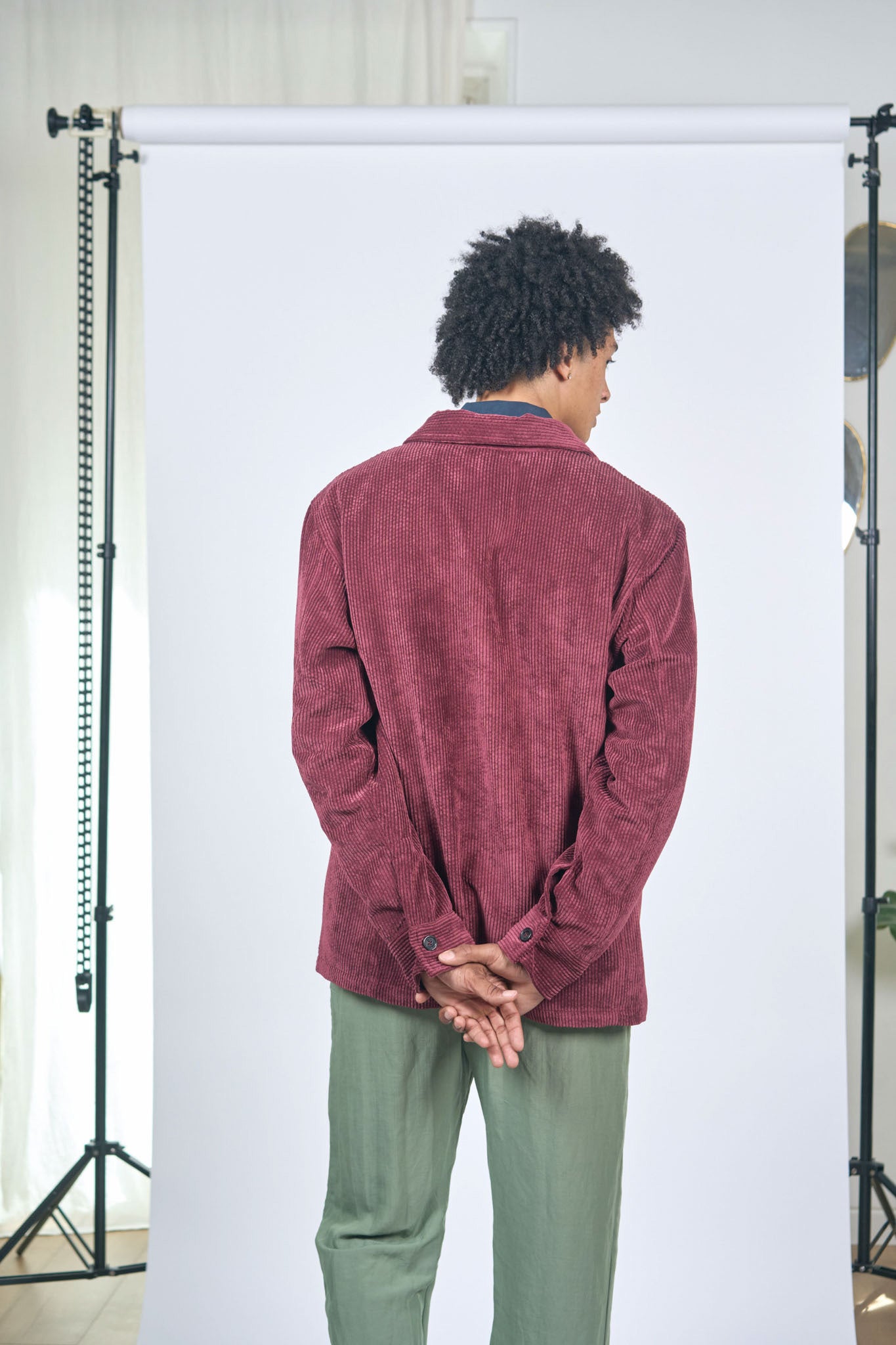 Men's Burgundy Ribbed Velvet Overshirt