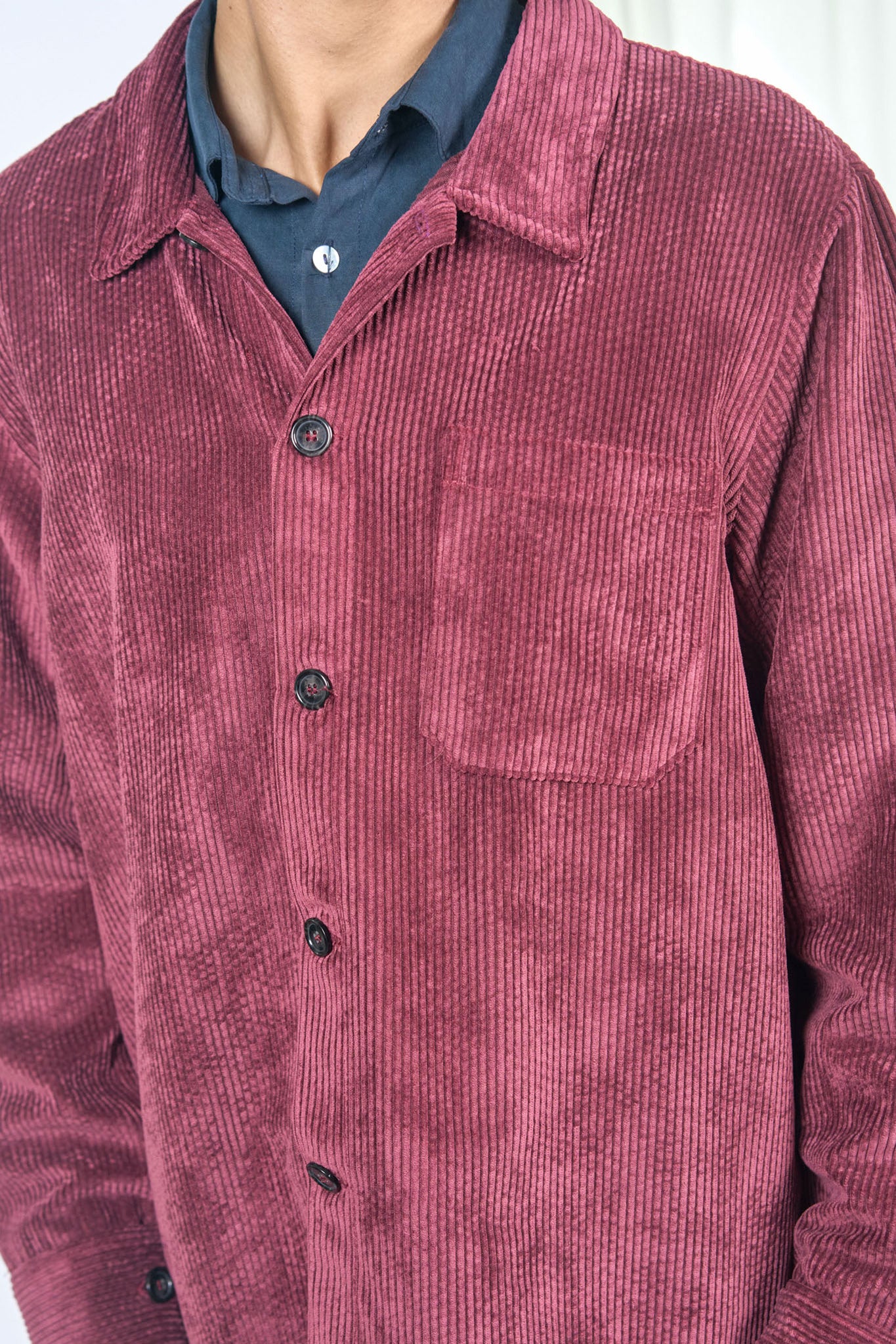 Men's Burgundy Ribbed Velvet Overshirt