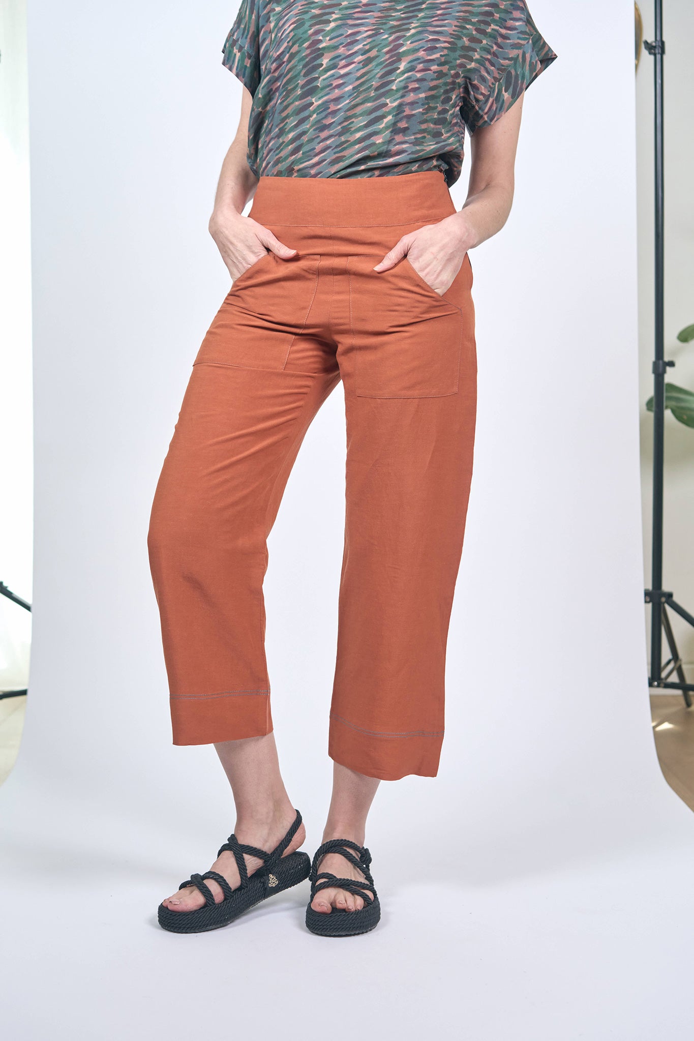 Pantalon Italien Lin Viscose Terracotta