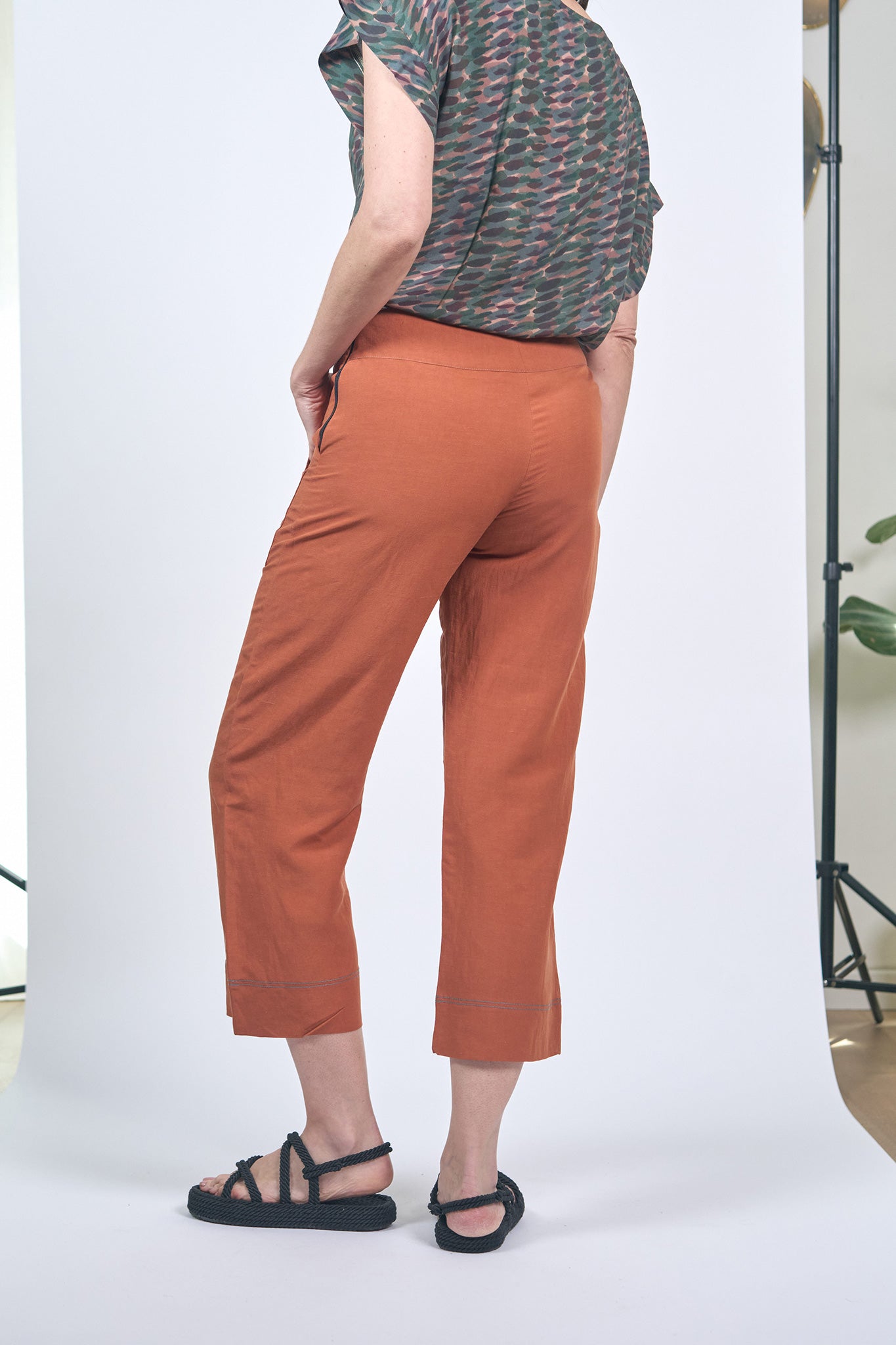 Pantalon Italien Lin Viscose Terracotta
