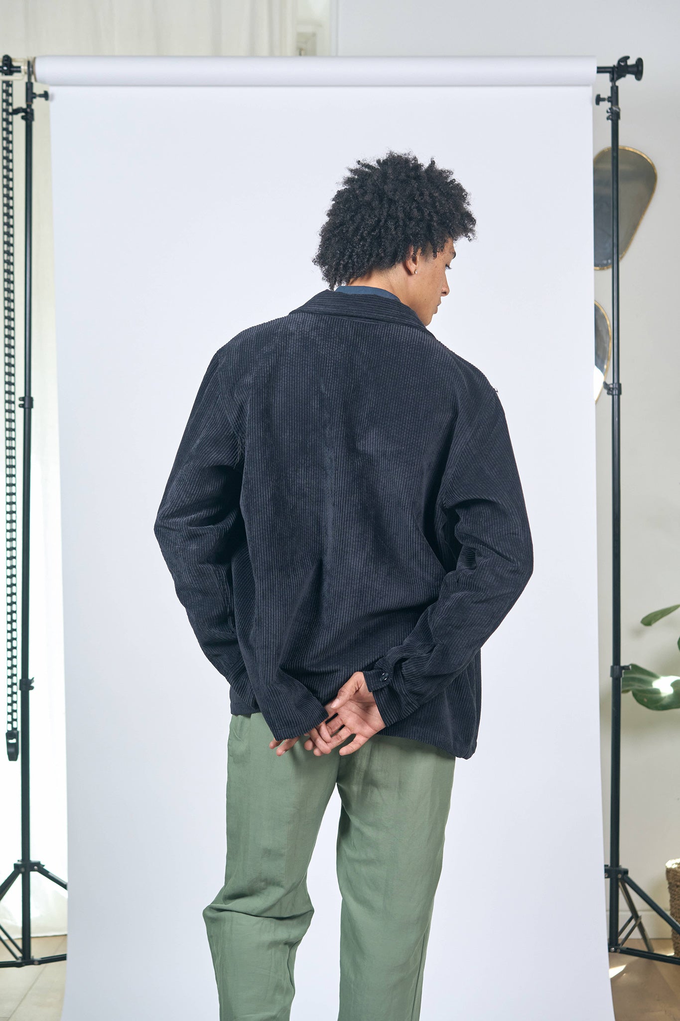 Men's Black Ribbed Velvet Overshirt
