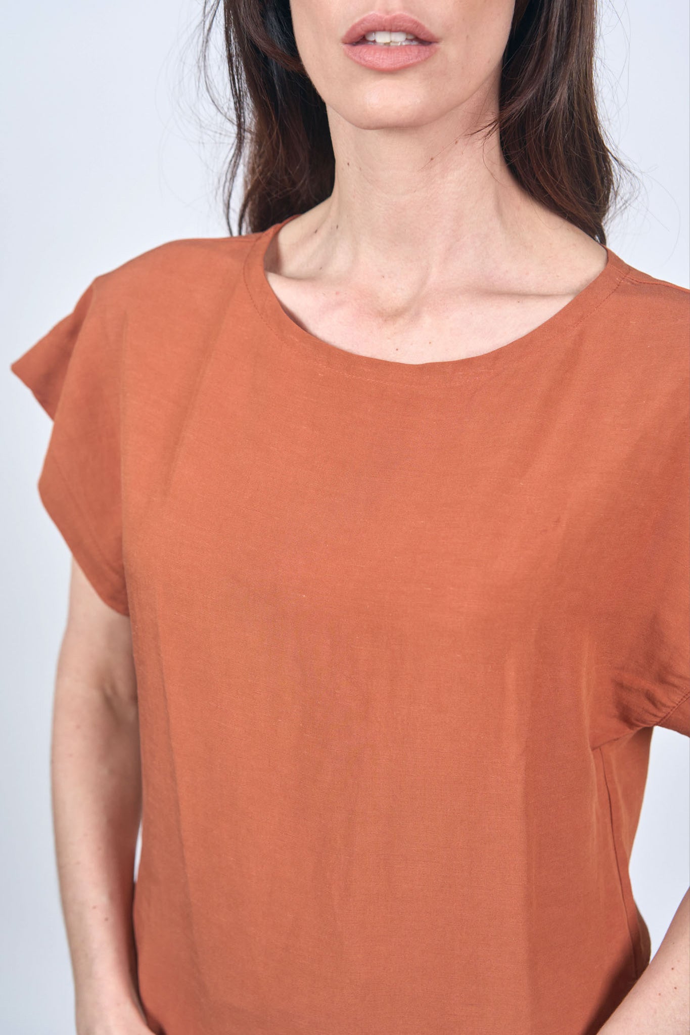 Top Manches Revers Lin Viscose Terracotta
