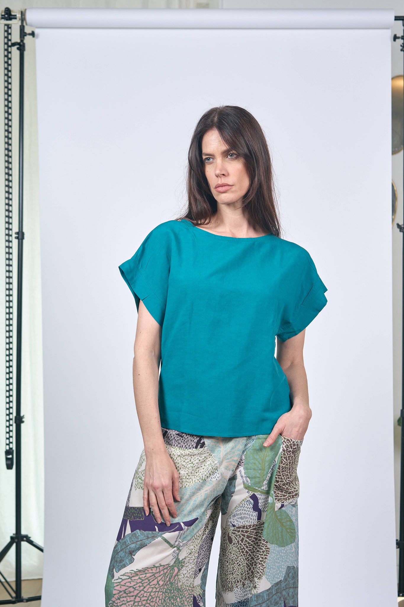 Top Manches Revers Lin Viscose Canard