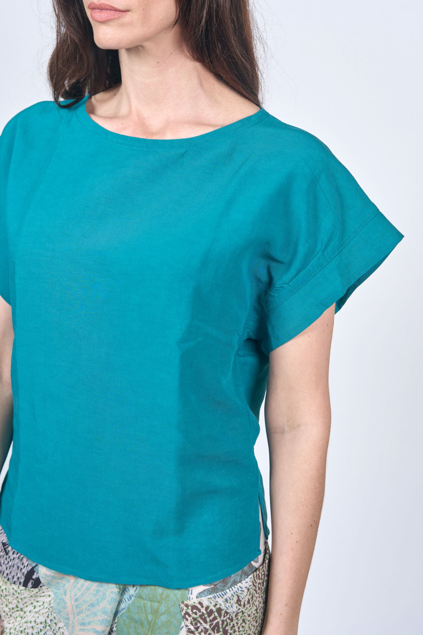 Top Manches Revers Lin Viscose Canard