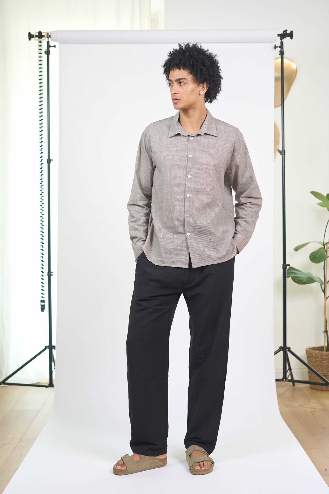 Black Viscose Linen Pleated Trousers