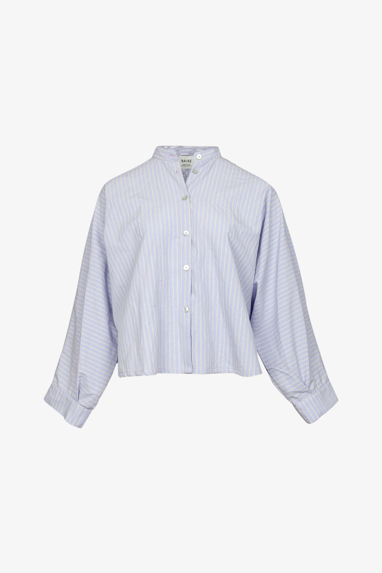 Chemise Nehru Coton GOTS Rayures Lilas