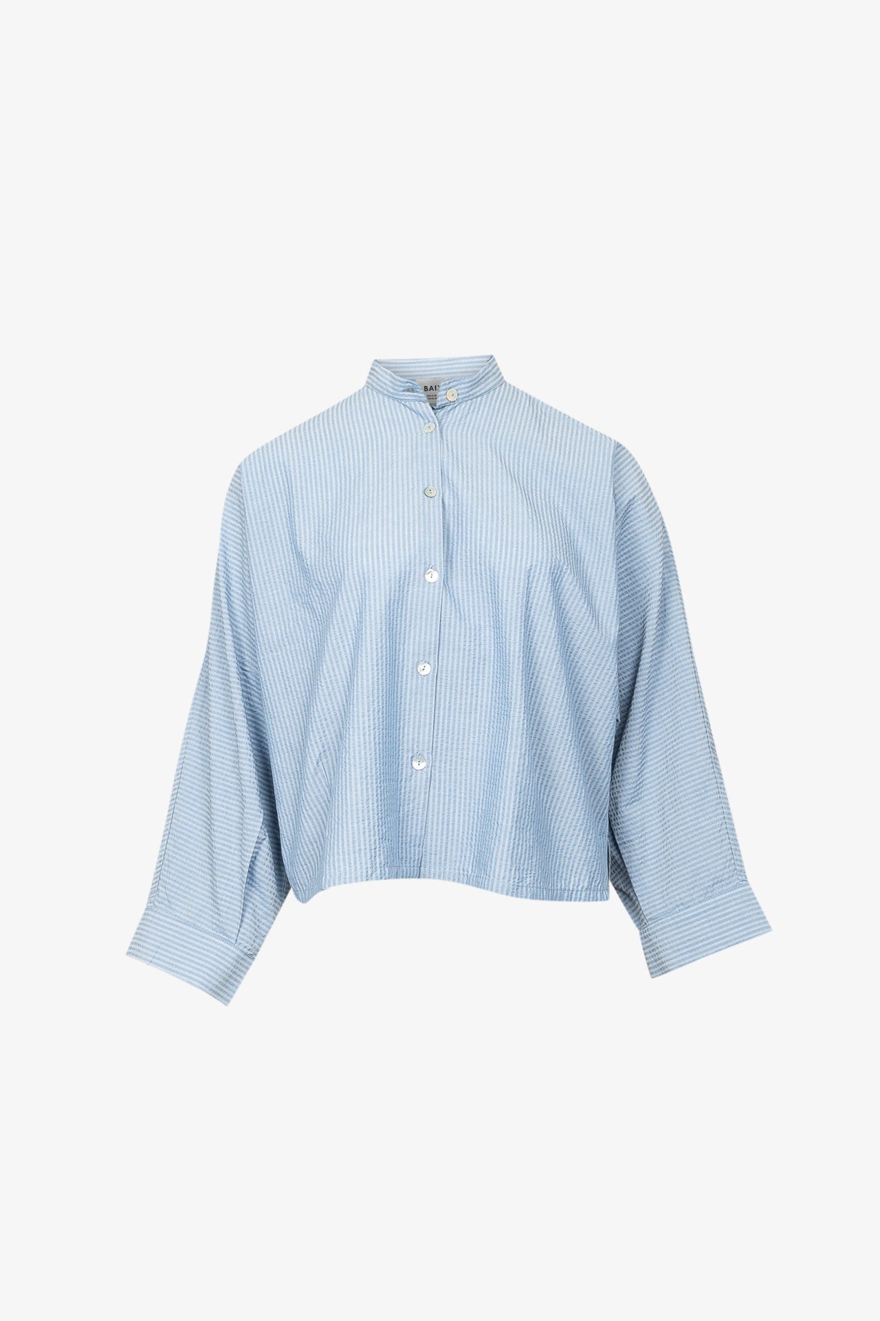 Chemise Nehru Coton Seersucker Bleu Ciel