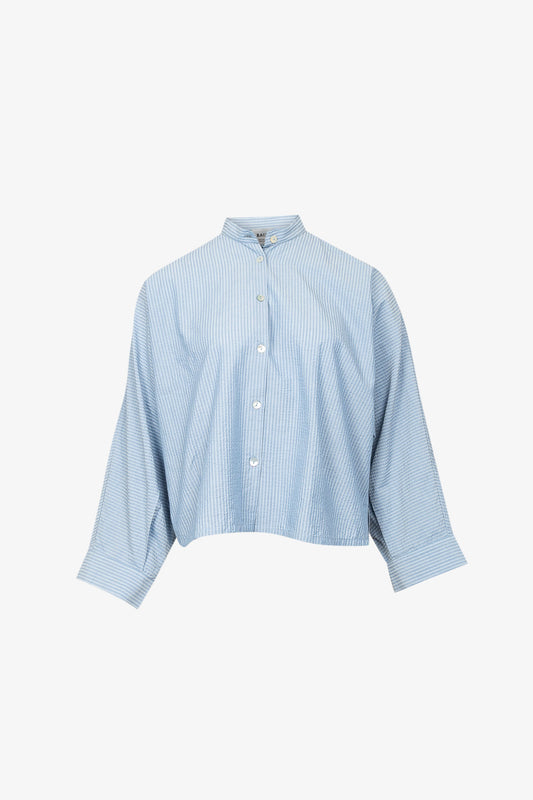 Chemise Nehru Coton Seersucker Bleu Ciel