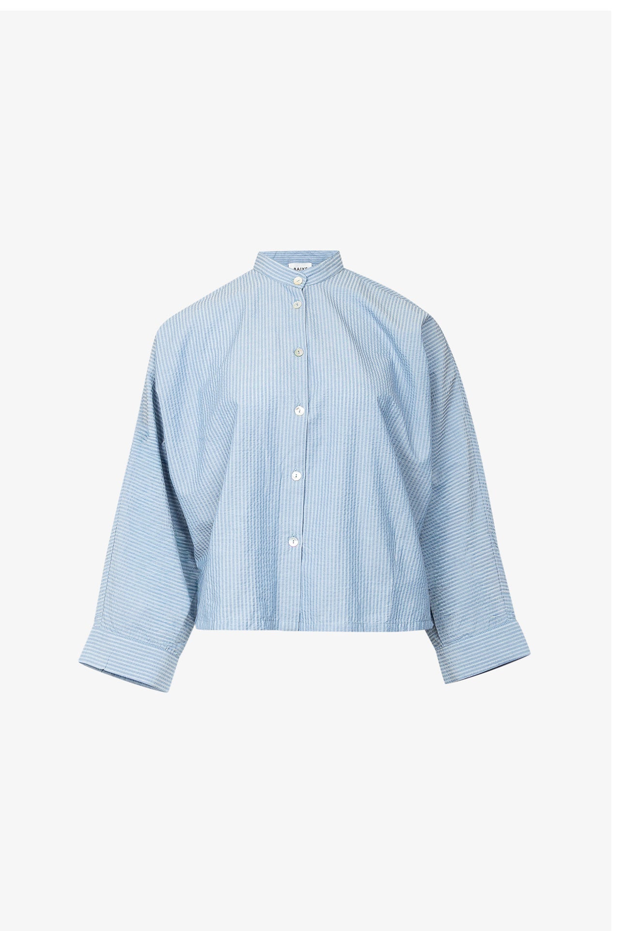 Chemise Nehru Coton Seersucker Bleu Ciel