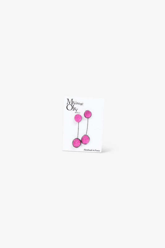 Boucles d'oreilles Moyenne Double Météorites - Rose Fuchsia