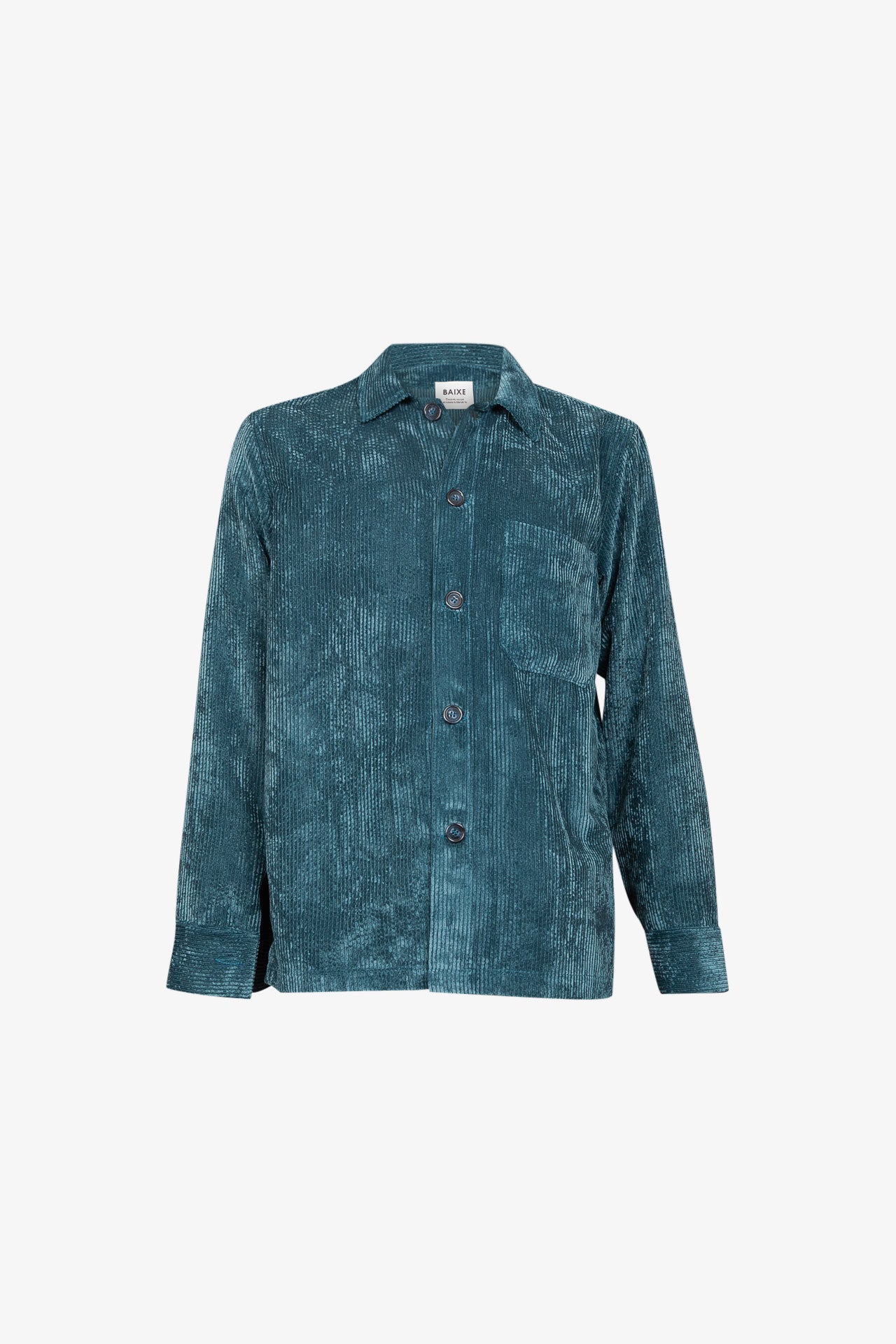 Herrenhemd aus Samt mit breiten Rippen in Entenblau