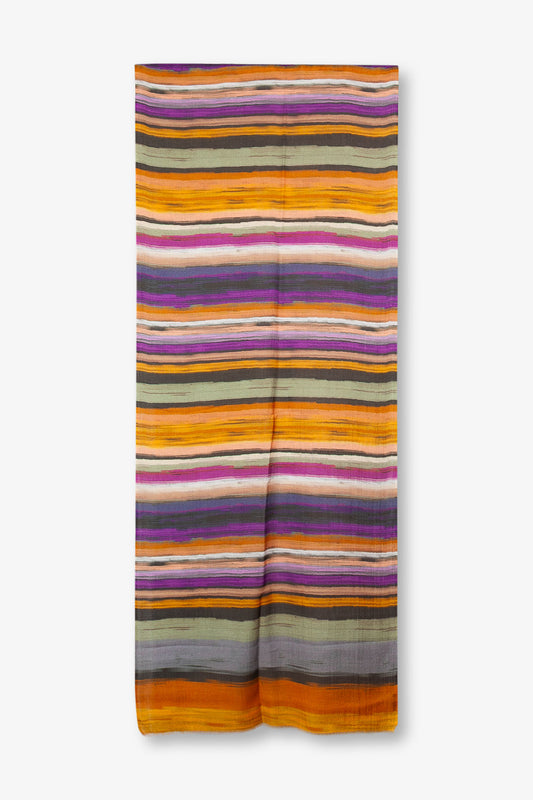 Echarpe Rayures Cyan - Laine & soie