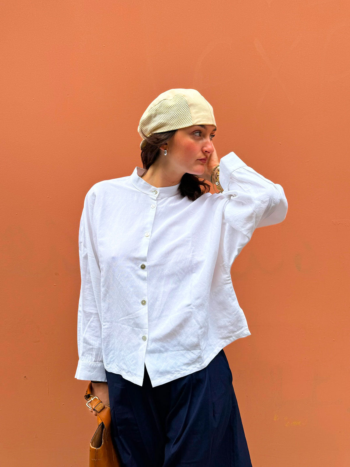 Chemise Nehru Lin Viscose Blanc