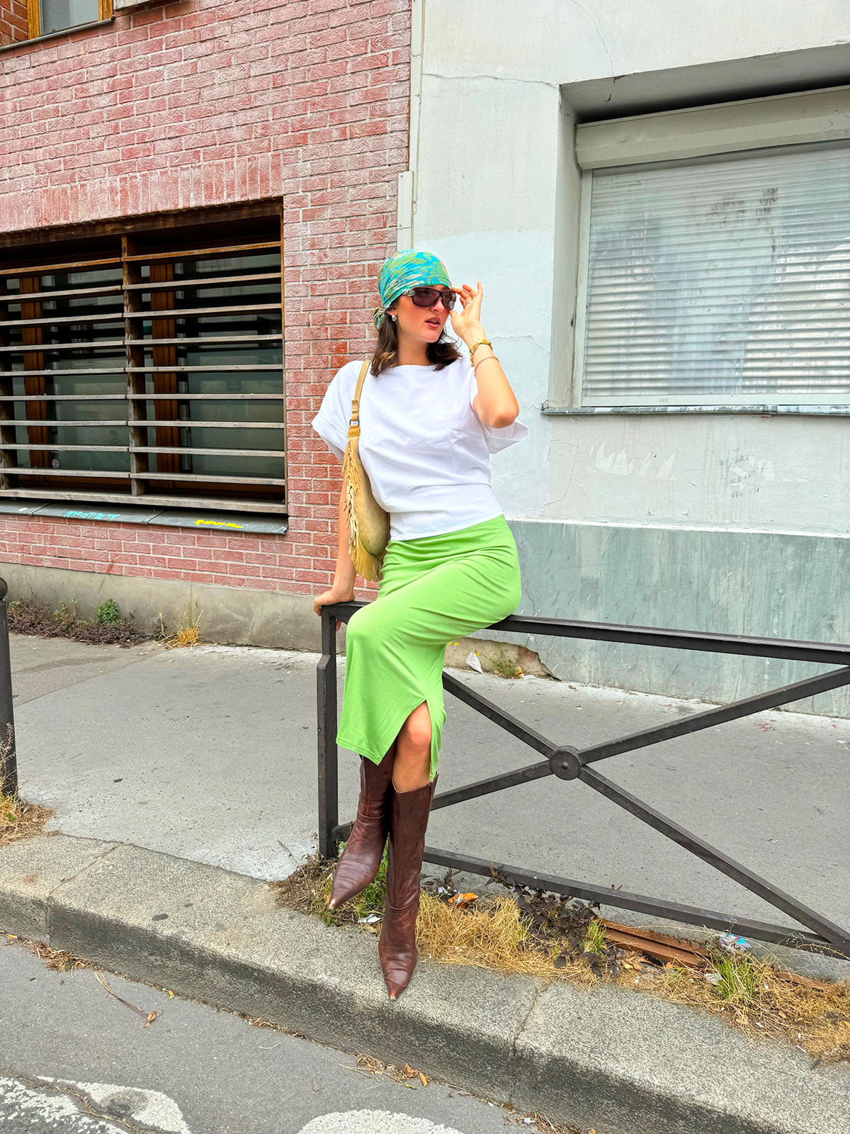 Jupe Mi-Longue Bambou Vert Anis