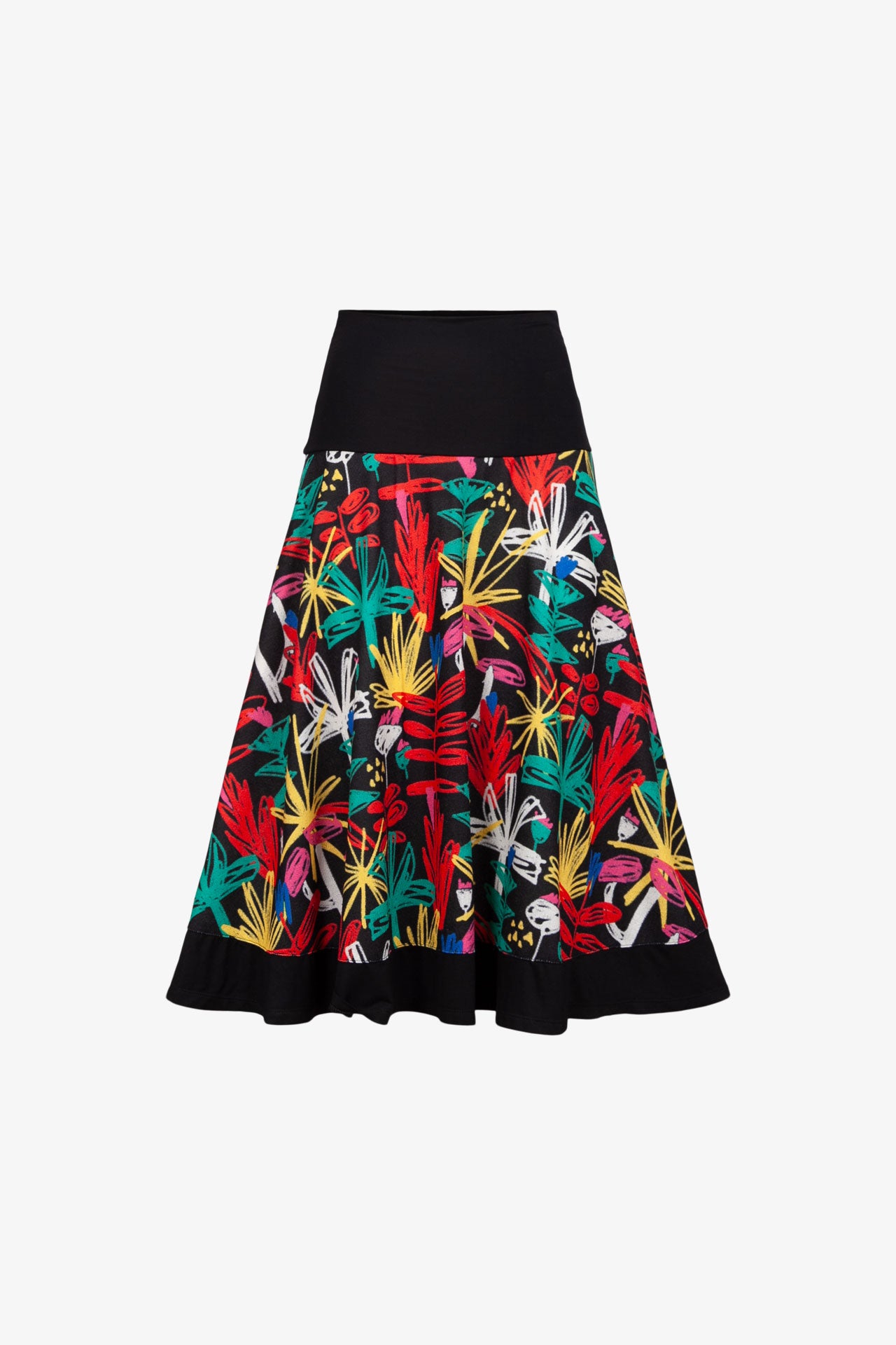 Penciled Floral Jersey Shaped Skirt