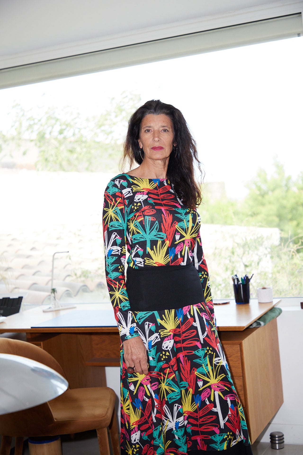 Penciled Floral Jersey Shaped Skirt